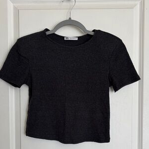Zara Black Ribbed Short Sleeve Tee